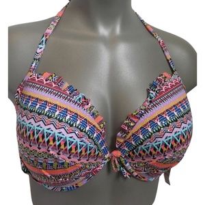 Victoria's Secret Multi Zig Zag Foil Ruffle Fabulous Swim Top 32C